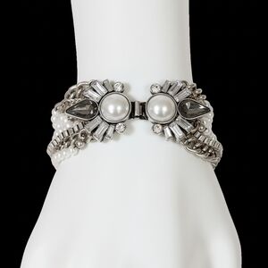 Pearl and Crystal Accent Multi-Strand Bracelet - White/Silver